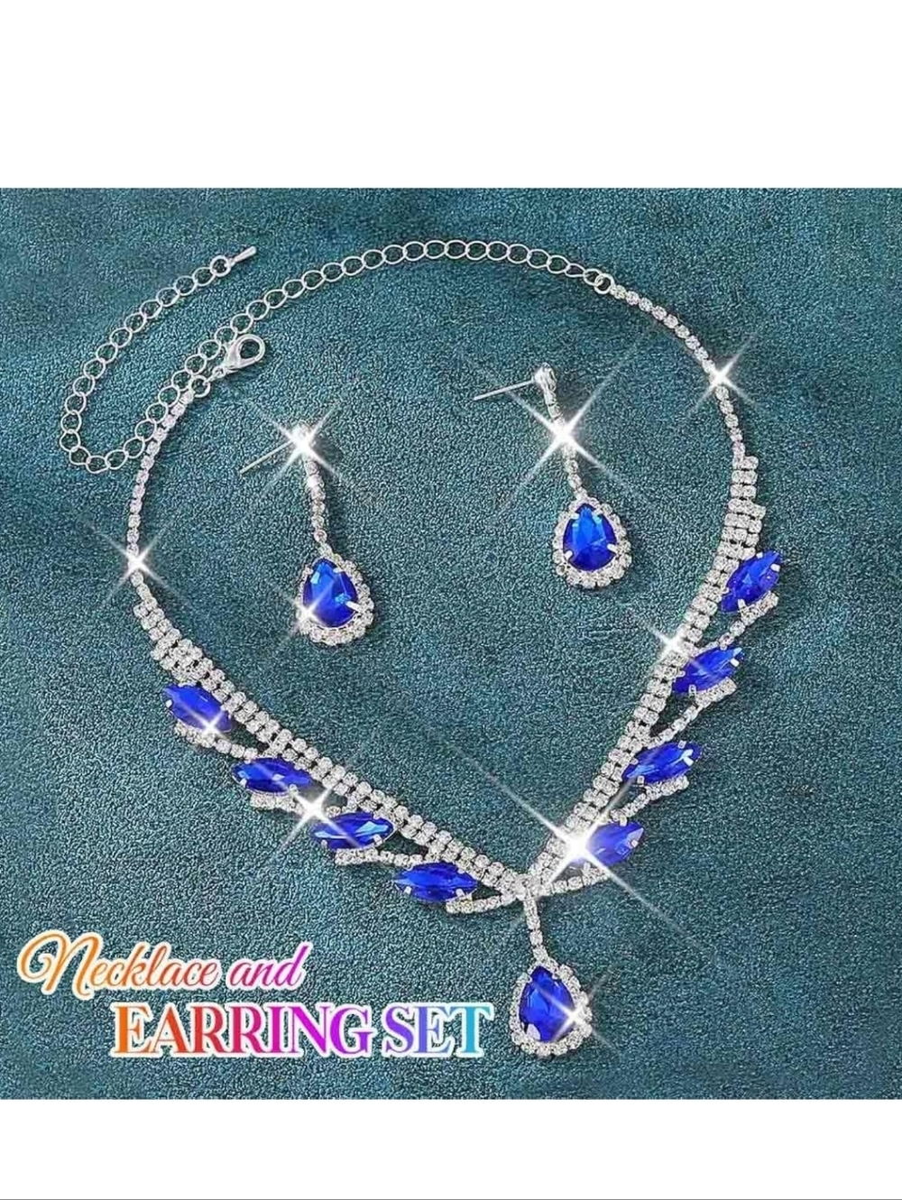 Elegant Silver Necklace and Earring Set with Blue Stones - Women Jewelry - Picture 6 of 6